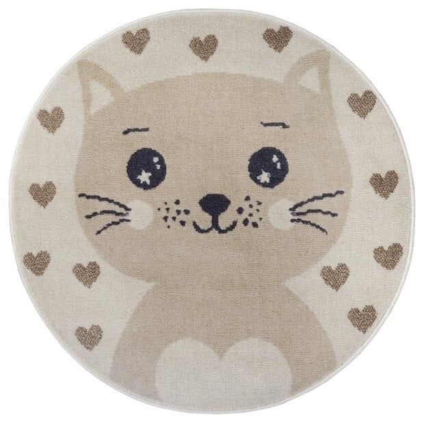 flycarpets Rond Kindervloerkleed - Adventures Kat Crème/Beige