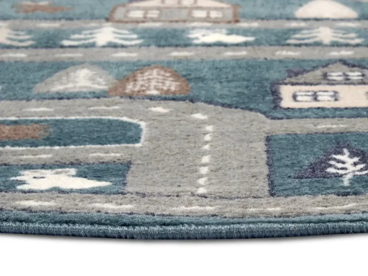 Flycarpets Rond Kindervloerkleed - Adventures Straten Groen/Grijs