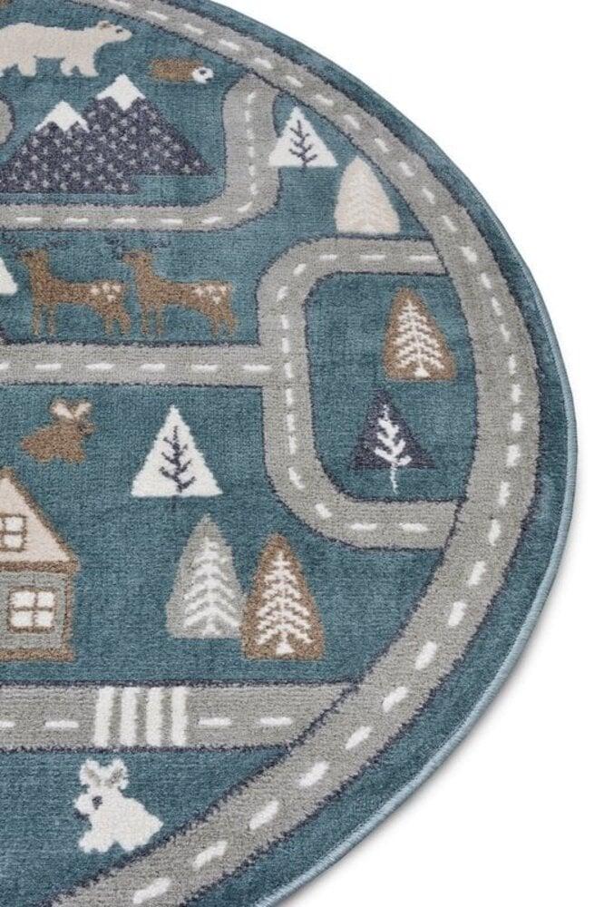 Flycarpets Rond Kindervloerkleed - Adventures Straten Groen/Grijs