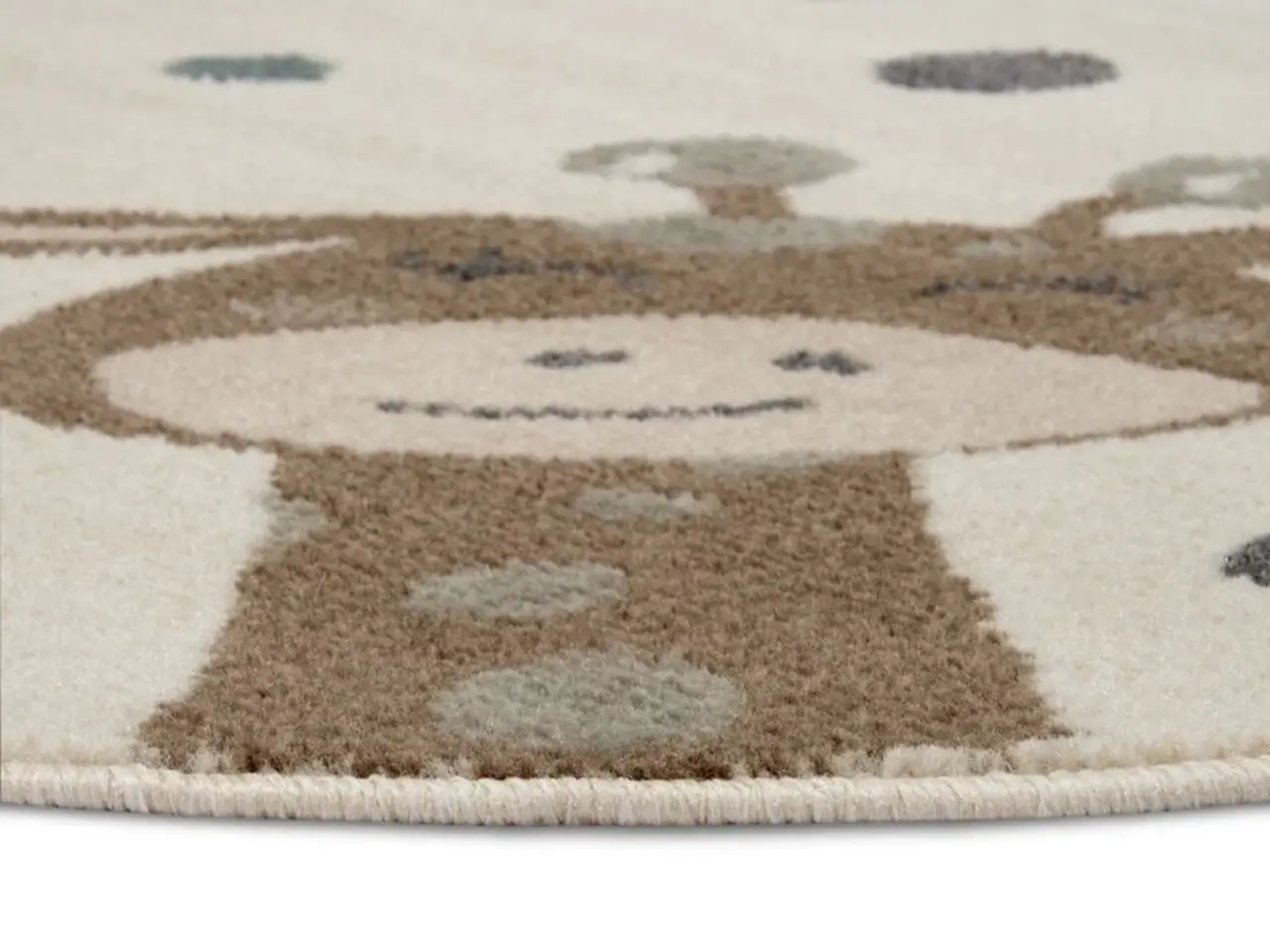 Flycarpets Rond Kindervloerkleed - Dieren Adventures Crème/ Bruin/Blauw