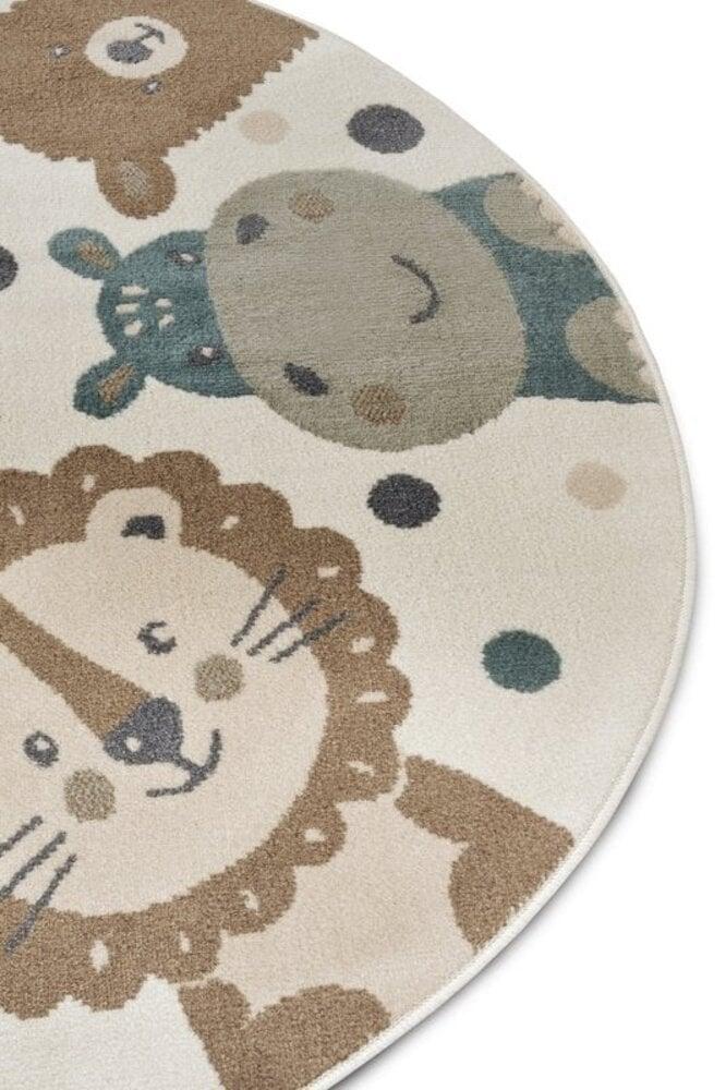 Flycarpets Rond Kindervloerkleed - Dieren Adventures Crème/ Bruin/Blauw