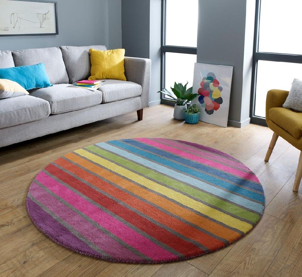 Flycarpets Rond Modern Vloerkleed - Candy - Laagpolig - Gestreept - Multi: Levendige Luxe & Duurzaamheid