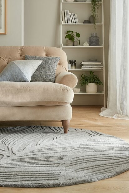 flycarpets Rond Modern Wollen vloerkleed - Lino Leaf Grijs