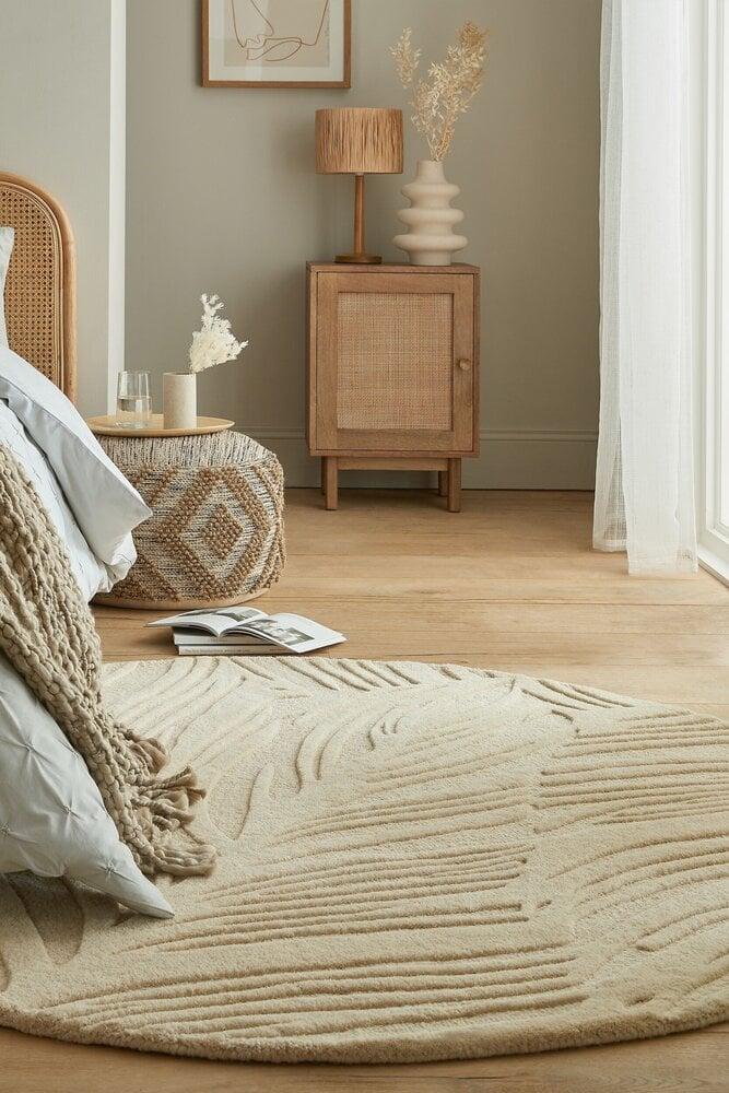 Flycarpets Rond Modern Wollen Vloerkleed - Lino Leaf Naturel / Crème