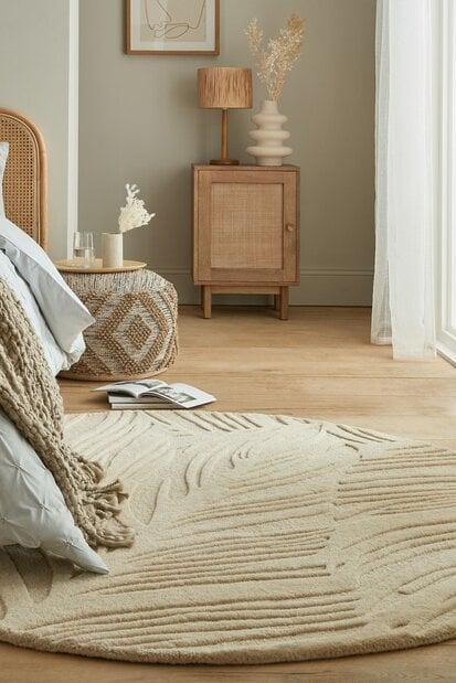 flycarpets Rond Modern Wollen vloerkleed - Lino Leaf Naturel / Crème