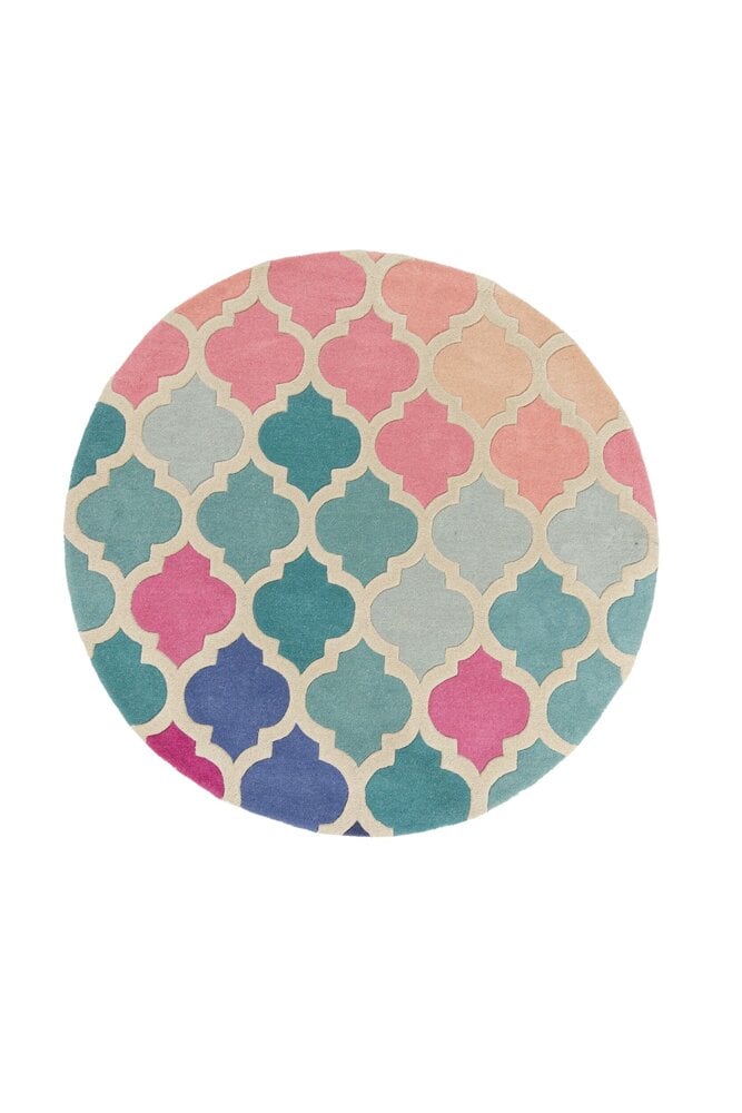 Flycarpets Rond Wollen Vloerkleed - Reverie Roze/Blauw