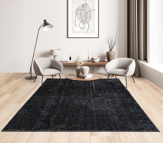 flycarpets Rosia vloerkleed - Effen Uni & Wasbaar Hoogpolig - Antraciet