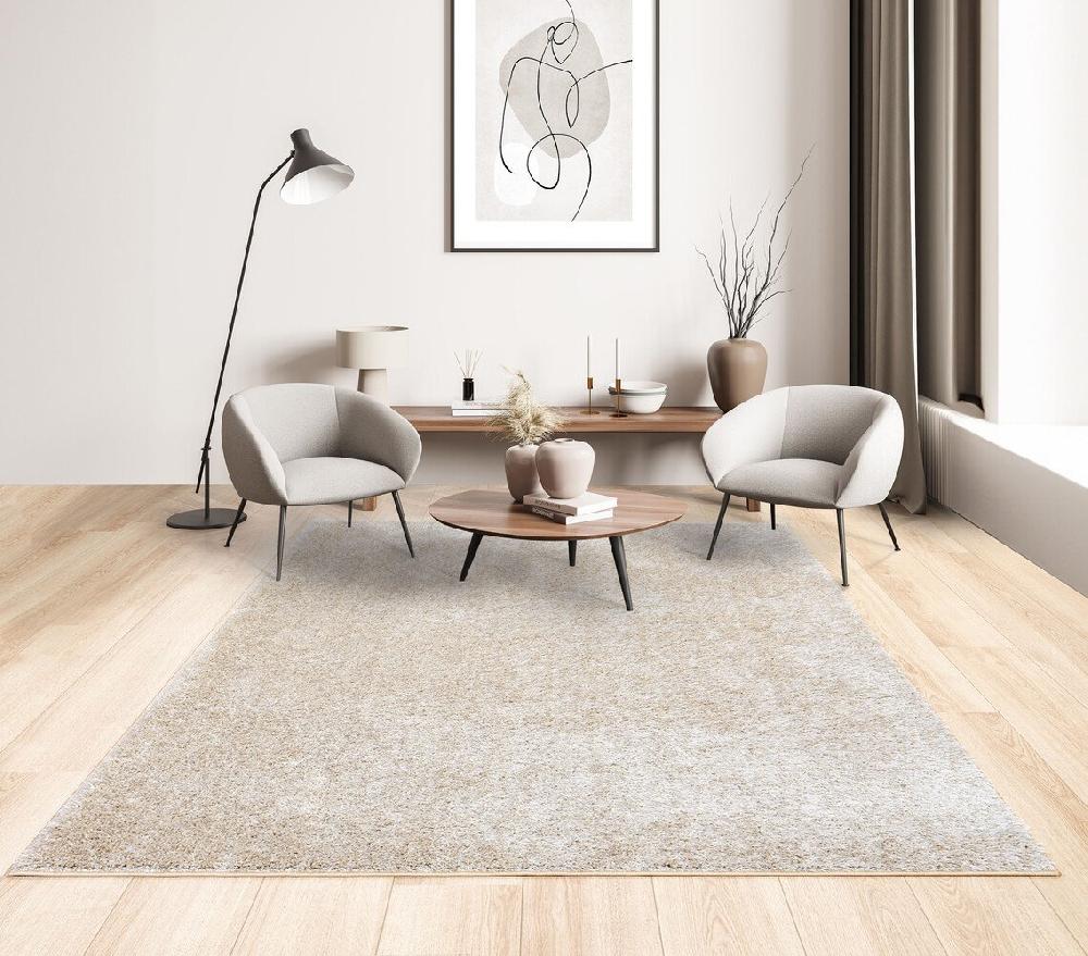 Flycarpets Rosia Vloerkleed - Effen Uni & Wasbaar Hoogpolig - Beige