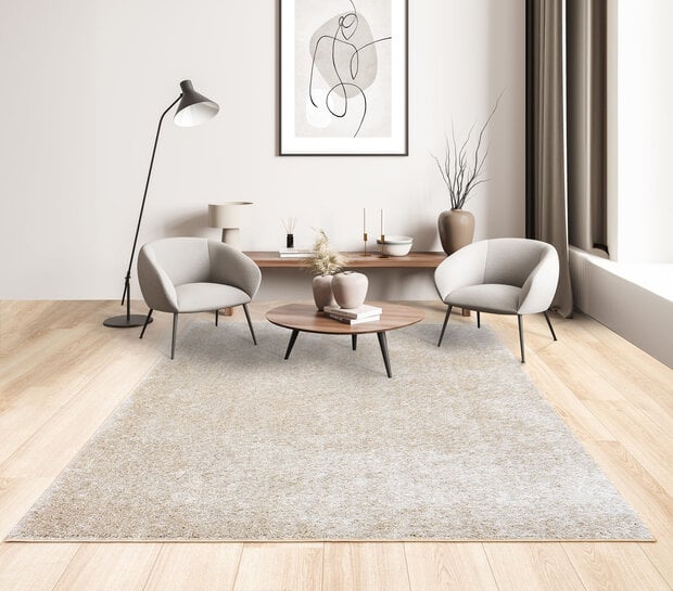flycarpets Rosia vloerkleed - Effen Uni & Wasbaar Hoogpolig - Beige