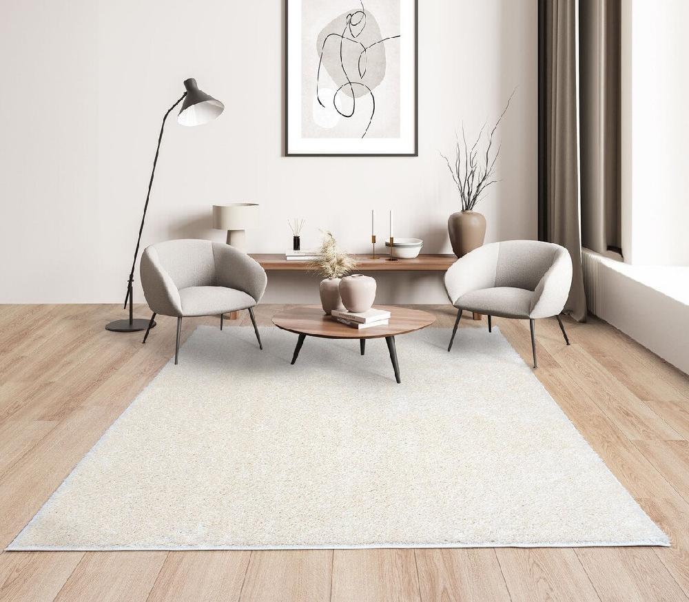 Flycarpets Rosia Vloerkleed - Effen Uni & Wasbaar Hoogpolig - Crème