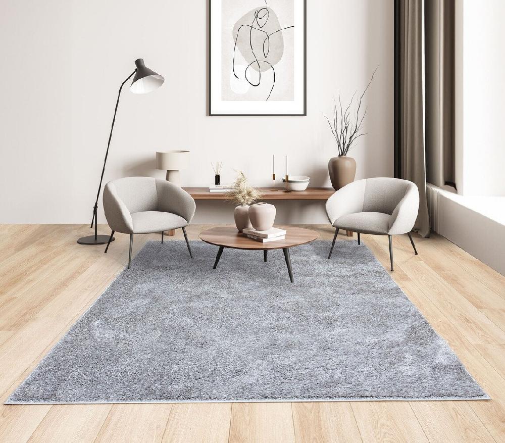 Flycarpets Rosia Vloerkleed - Effen Uni & Wasbaar Hoogpolig - Grijs