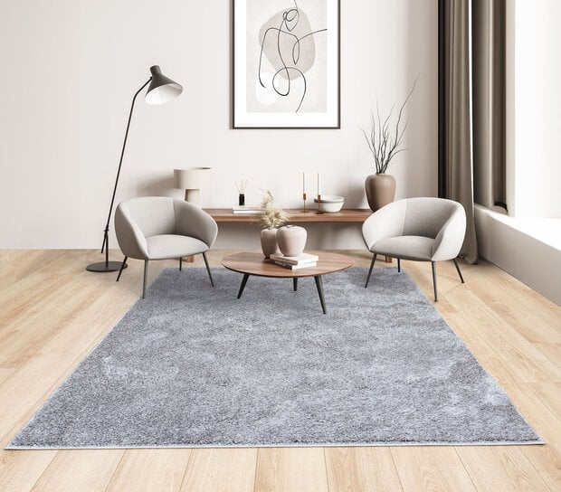 flycarpets Rosia vloerkleed - Effen Uni & Wasbaar Hoogpolig - Grijs