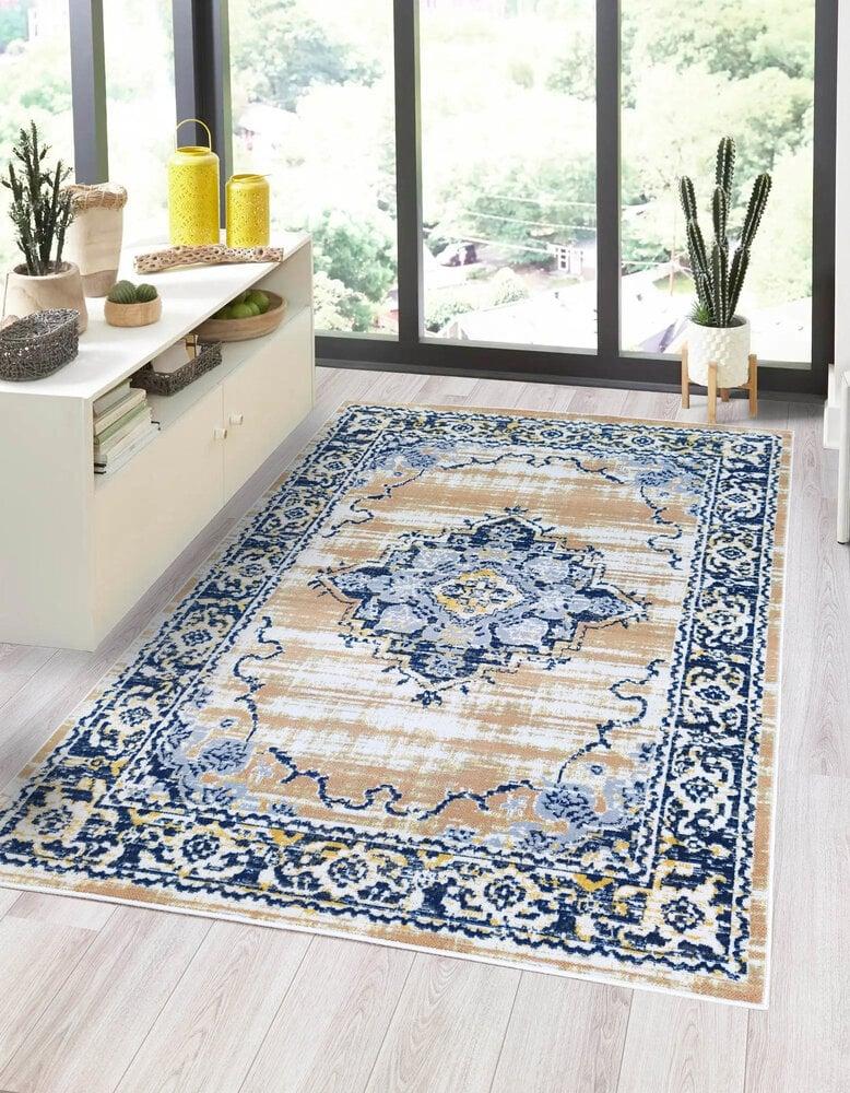 Flycarpets Sarande Vintage Beige / Geel / Blauw Vloerkleed - Medaillon