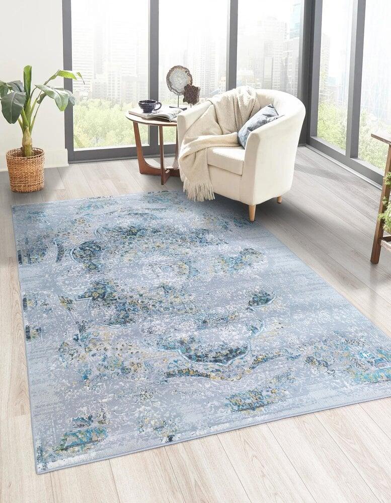 Flycarpets Sarande Vintage Grijs / Geel / Blauw Vloerkleed