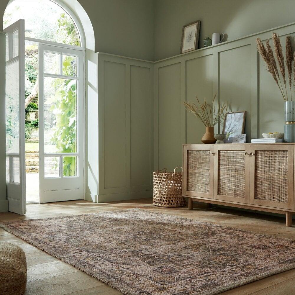Flycarpets Selena Groen Laagpolig Vintage Vloerkleed Jute - Rustieke Elegantie & Duurzaamheid