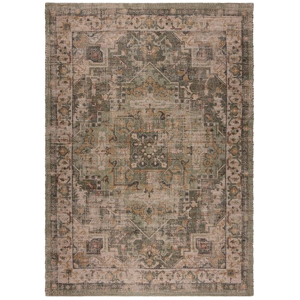Flycarpets Selena Groen Laagpolig Vintage Vloerkleed Jute - Rustieke Elegantie & Duurzaamheid