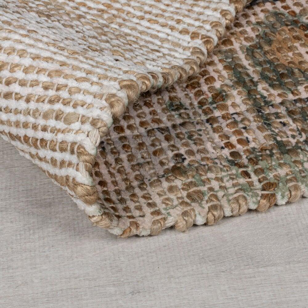 Flycarpets Selena Groen Laagpolig Vintage Vloerkleed Jute - Rustieke Elegantie & Duurzaamheid