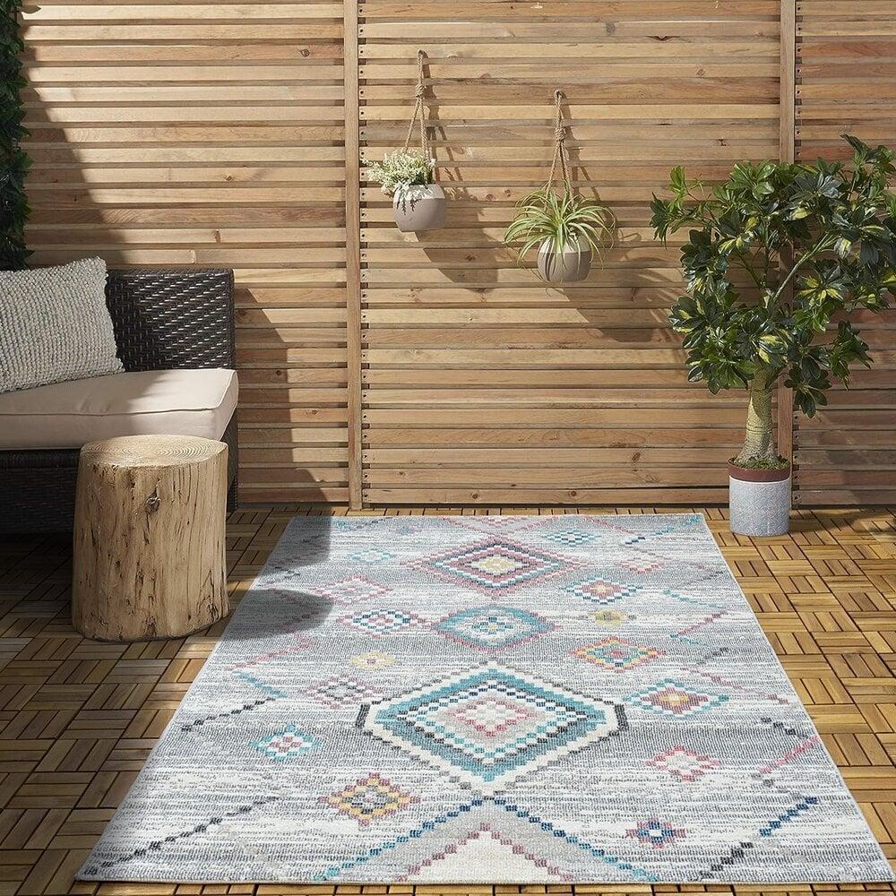 Flycarpets Sena Vintage Grijs / Multi Vloerkleed - Indoor En Outdoor - Geruit