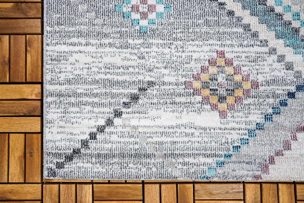 Flycarpets Sena Vintage Grijs / Multi Vloerkleed - Indoor En Outdoor - Geruit