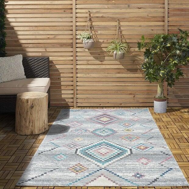 flycarpets Sena Vintage Grijs / Multi vloerkleed - Indoor En Outdoor - Geruit