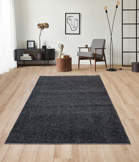 flycarpets Sida vloerkleed - Effen Hoogpolig & Wasbaar - Antraciet