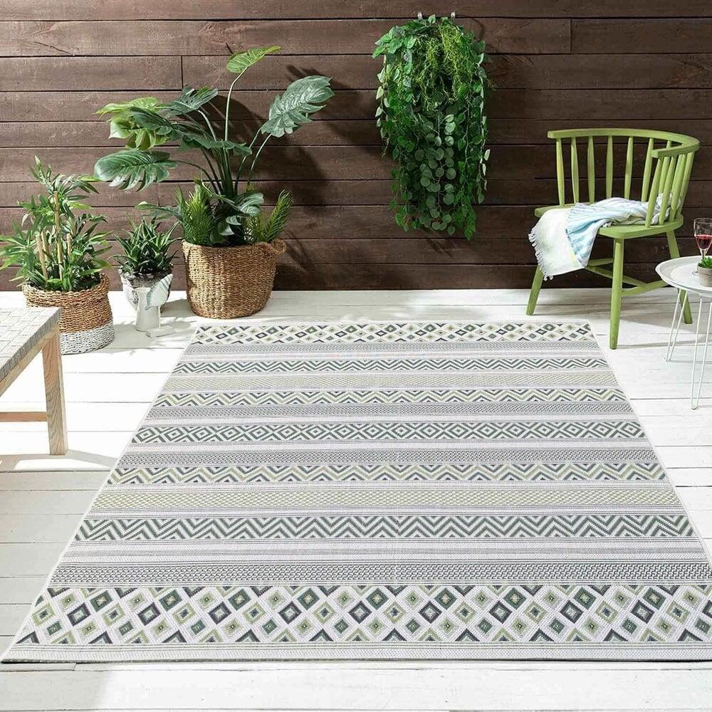 Flycarpets Sunset Indoor & Outdoor Groen Vloerkleed - Grafisch
