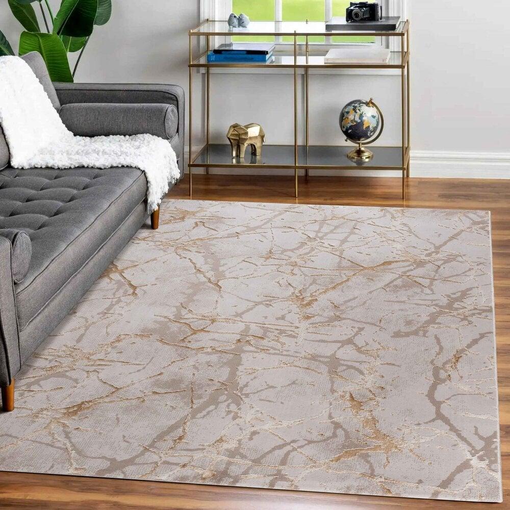 Flycarpets Tamara Vloerkleed - Marmer Design Modern Laagpolig - Crème