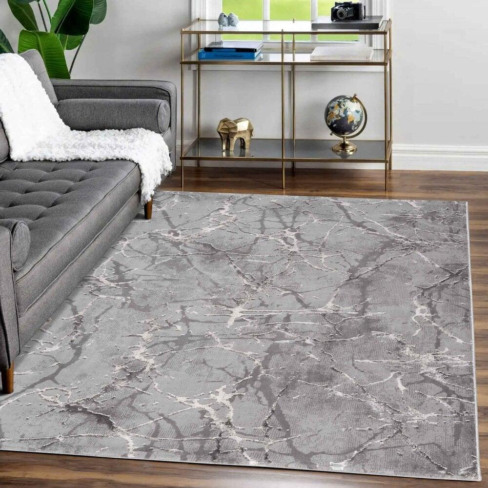 Flycarpets Tamara Vloerkleed - Marmer Design Modern Laagpolig - Grijs