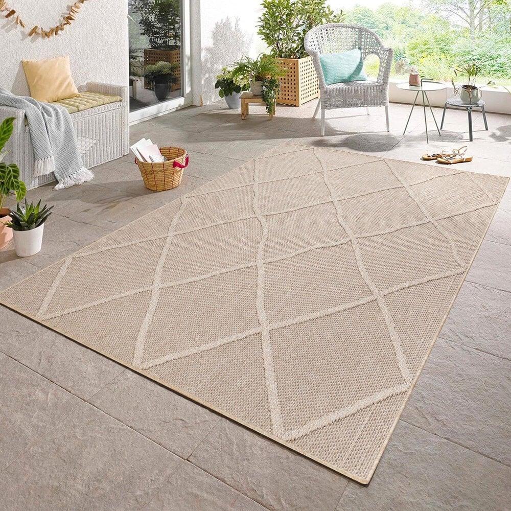 Flycarpets Tenedo Indoor & Outdoor Beige Vloerkleed - Geruit