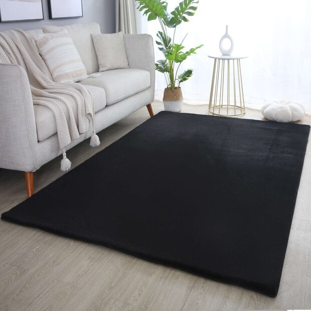 flycarpets Teresa Hoogpolig Fluffy Zwart vloerkleed
