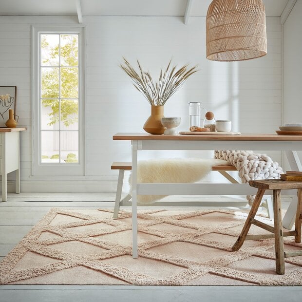 flycarpets Tessa Diamond vloerkleed - Geometrisch - Laagpolig - Geruit Modern - Naturel
