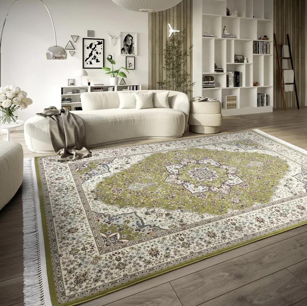 Flycarpets Villeroy & Boch - Klassiek Laagpolig Vloerkleed - Etienne - Groen / Crème