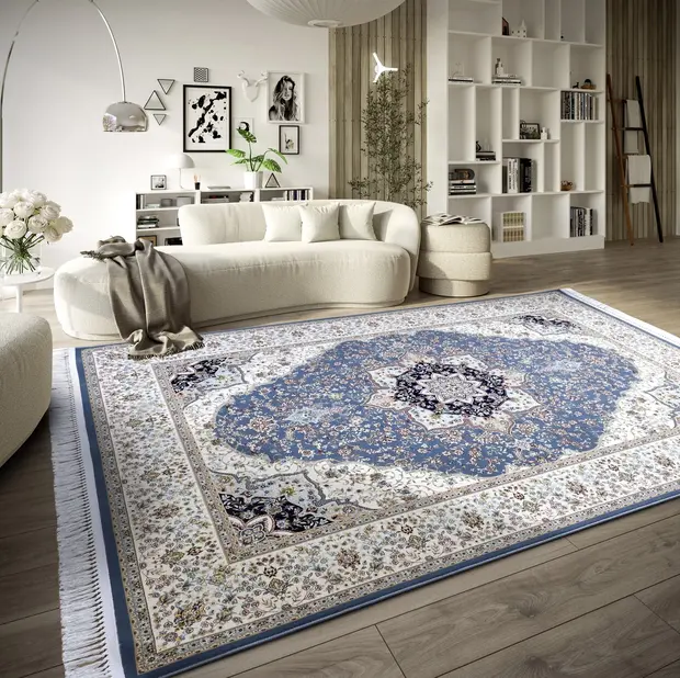 flycarpets Villeroy & Boch - Klassiek Laagpolig vloerkleed - Etienne - Lichtblauw / Crème