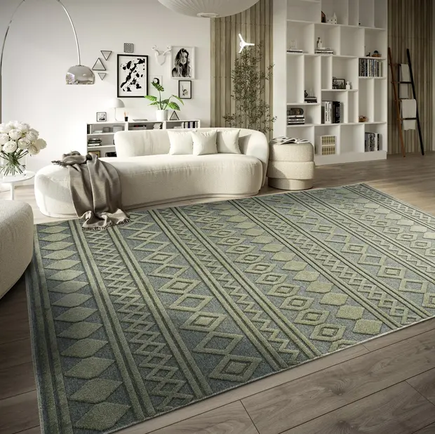 flycarpets Villeroy & Boch - Laagpolig vloerkleed - Catherine Naturel - Jungle Groen