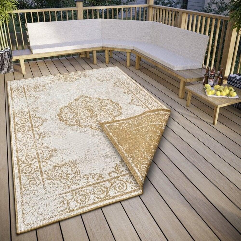 Flycarpets Vintage Binnen & Buitenkleed Omkeerbaar - Cebu Geel/Crème