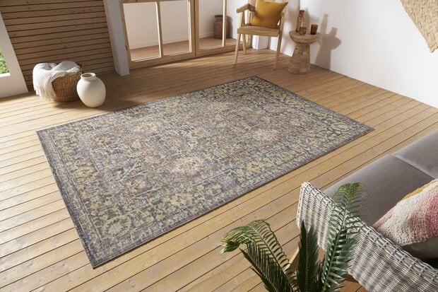 flycarpets Vintage Binnen- En Buitenkleed - Luxor Grijs / Multi