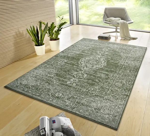 flycarpets Vintage Laagpolig vloerkleed - Gloria - Groen