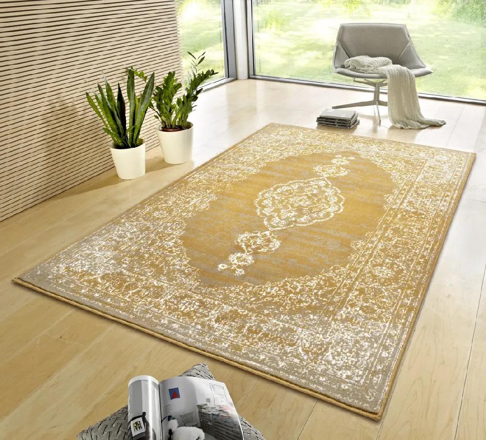 Flycarpets Vintage Laagpolig Vloerkleed - Gloria - Mosterd