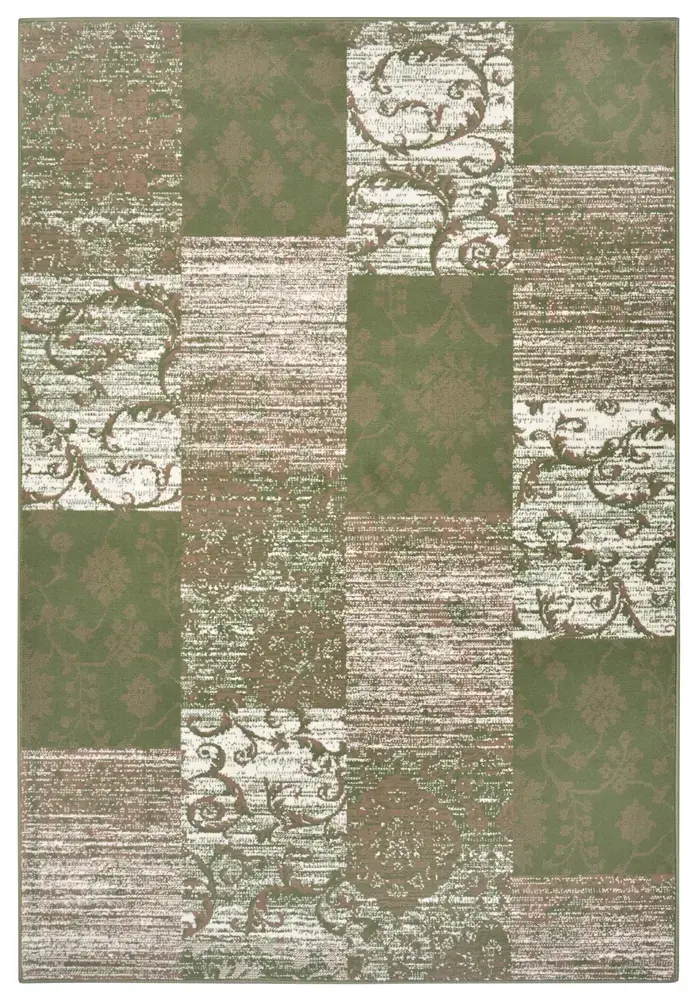 Flycarpets Vintage Patchwork Laagpolig Vloerkleed - Gloria - Crème / Groen