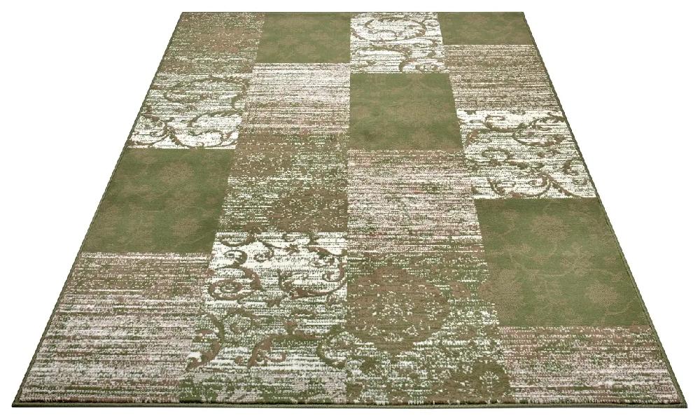 Flycarpets Vintage Patchwork Laagpolig Vloerkleed - Gloria - Crème / Groen