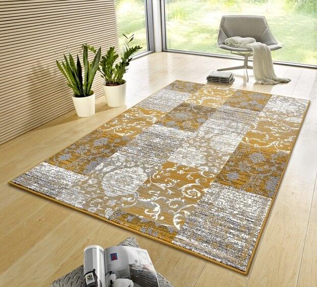 flycarpets Vintage Patchwork Laagpolig vloerkleed - Gloria - Mosterd flycarpets Vintage Patchwork Laagpolig vloerkleed - Gloria - Mosterd