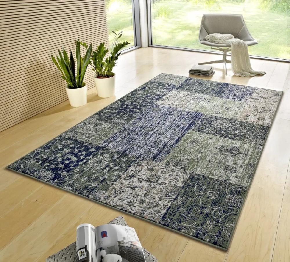 Flycarpets Vintage Patchwork Laagpolig Vloerkleed - Kirie - Groen