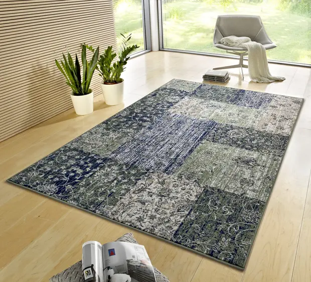 flycarpets Vintage Patchwork Laagpolig vloerkleed - Kirie - Groen