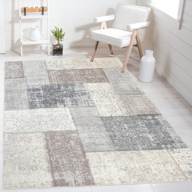 flycarpets Vintage vloerkleed - Burano Patchwork Grijs/Taupe