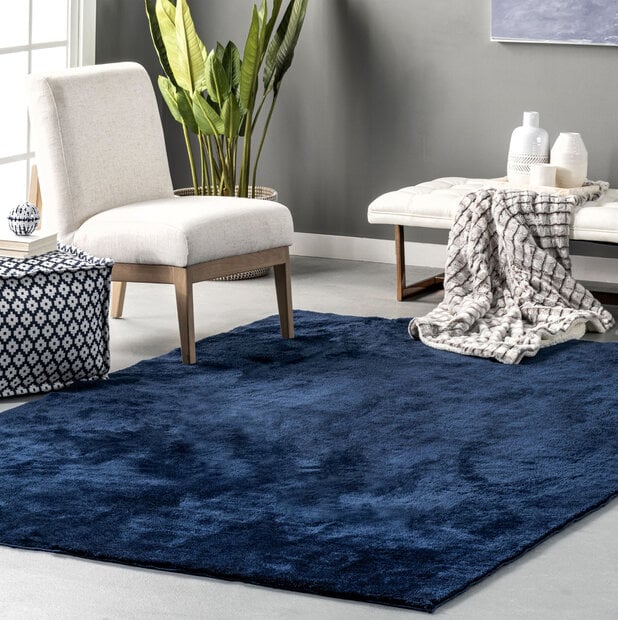 flycarpets Wasbaar vloerkleed - Solid Donkerblauw / Navy