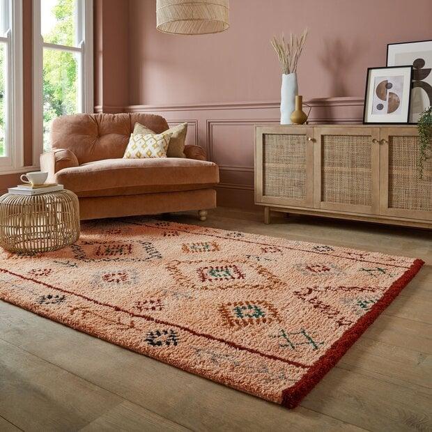 flycarpets Wollen Bohemian vloerkleed - Sahara Berber Shaggy Roze