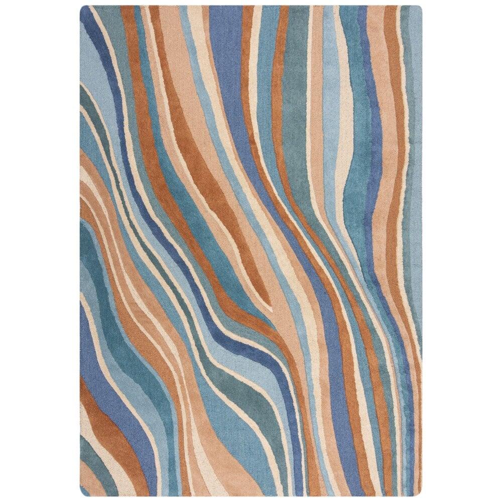 Flycarpets Wollen Vloerkleed - Flow Abstract Blauw/Terra