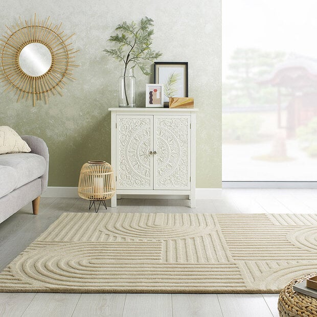 flycarpets Zen vloerkleed - Japandi - Laagpolig - 100% Wol Modern - Naturel / Beige