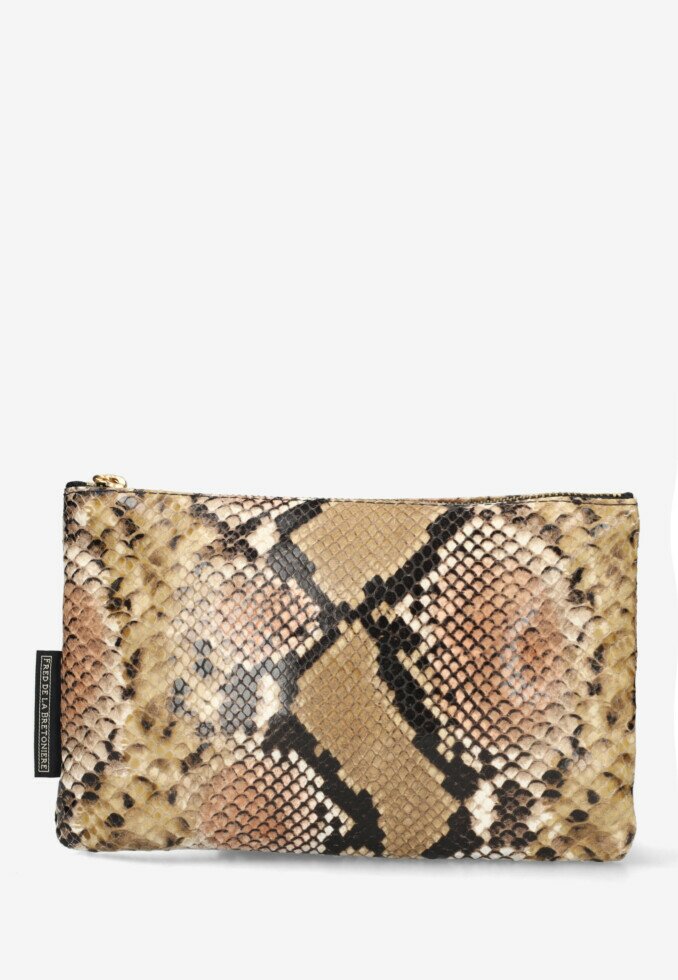 Fred De La Bretoniere Clutch Snake Printed Taupe