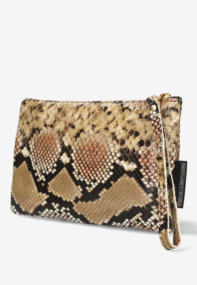Fred De La Bretoniere Clutch Snake Printed Taupe